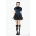 Dark in Love Gothic Academy Striped Puff-Sleeve Blouse