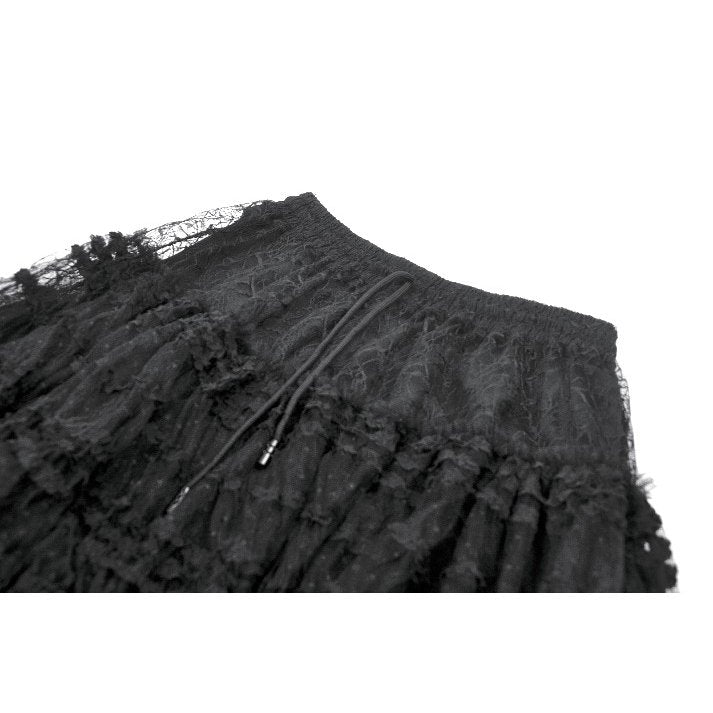 Dark in Love Morticia Gothic Velvet & Lace Skirt in Black
