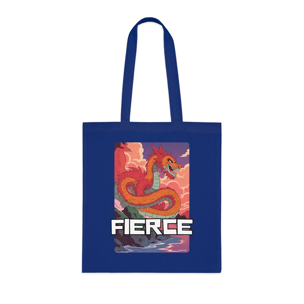 Fierce Anime Dragon Printed Cotton Tote Bag Reusable Shopping Bag Japanese Anime Art Gift One size Royal Blue