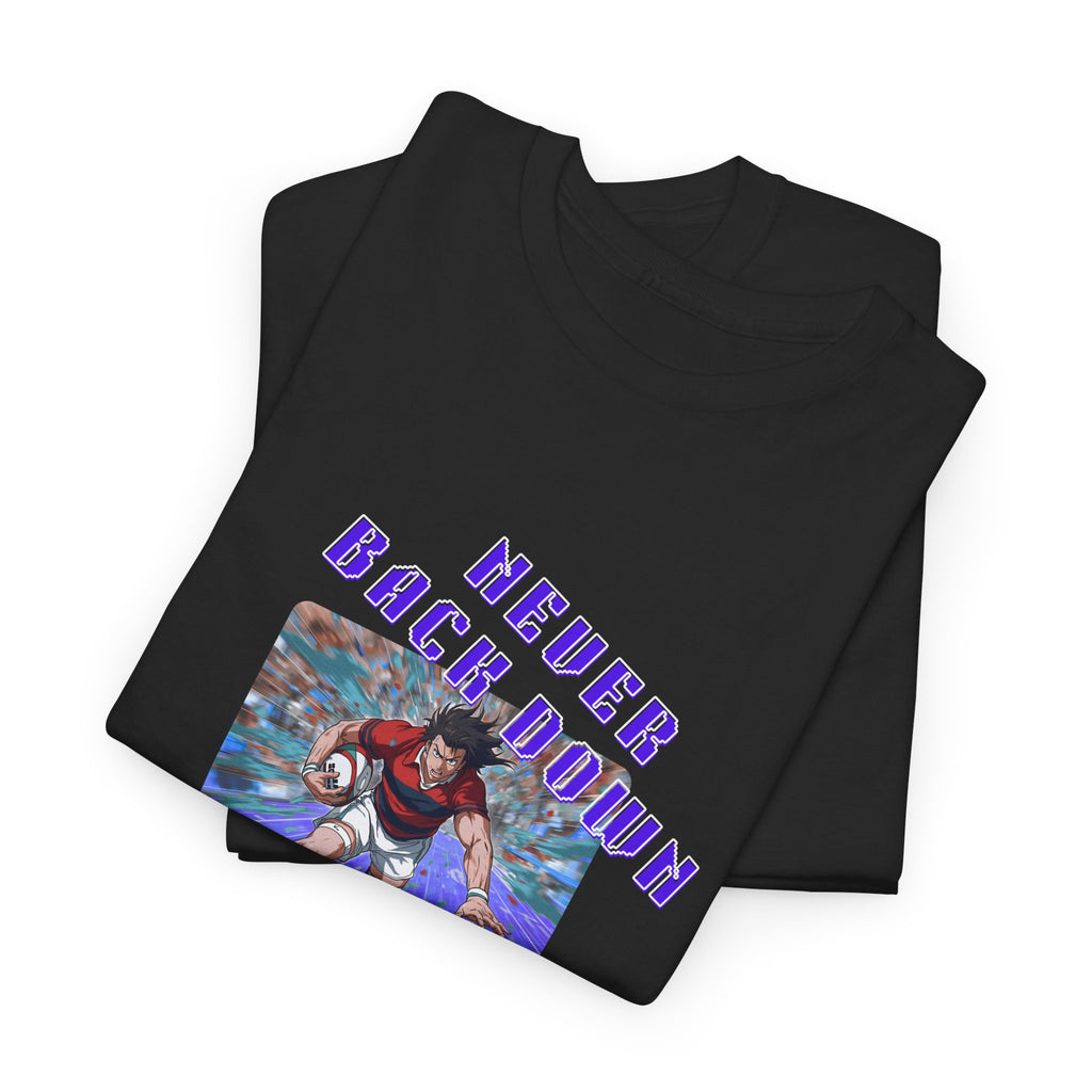 Never Back Down Anime Rugby Printed T-Shirt 100% Cotton Novelty Rugby Sports Tee Gift Black