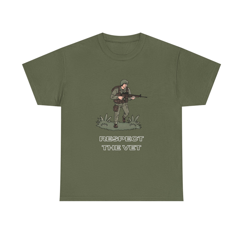 Respect The Vet Printed T-Shirt 100% Cotton Novelty Army Soldier Veteran Tee Military Green