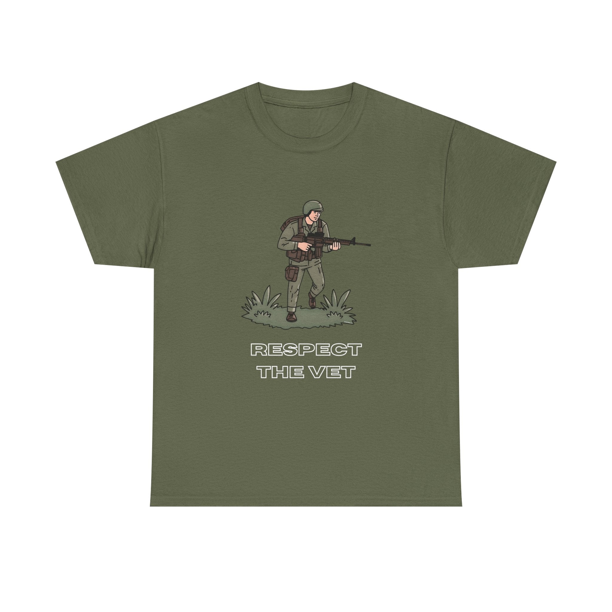 Respect The Vet Printed T-Shirt 100% Cotton Novelty Army Soldier Veteran Tee Military Green