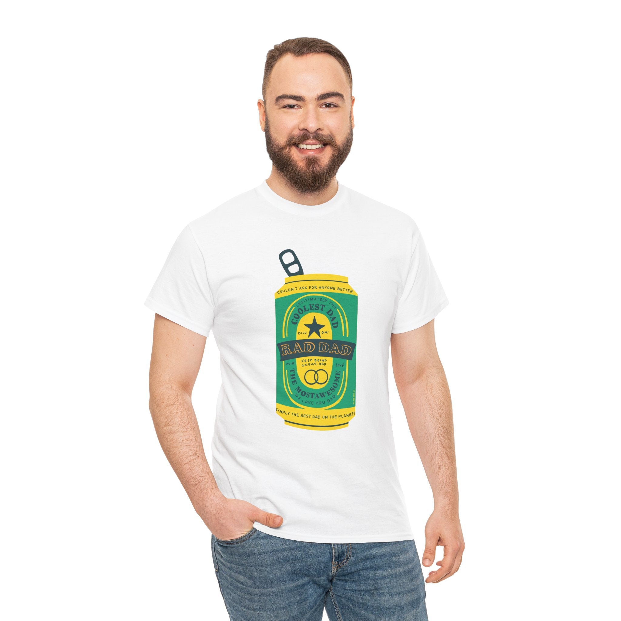 Rad Dad Beer Can Printed T-Shirt 100% Cotton Novelty Dad Tee Birthday Father's Day Gift