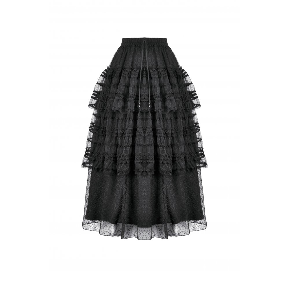 Dark in Love Morticia Gothic Velvet & Lace Skirt in Black