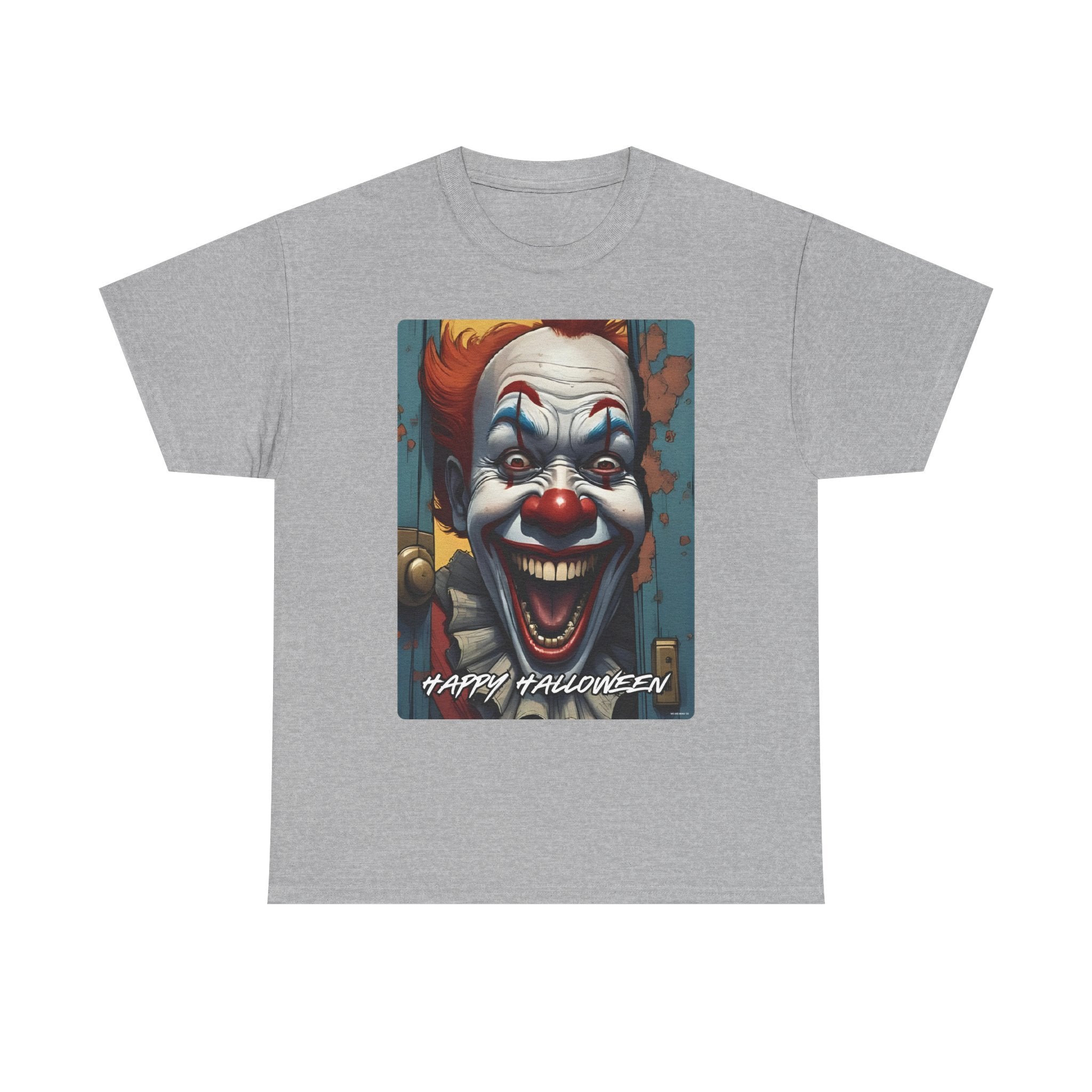 Happy Halloween Clown Novelty Printed T-Shirt 100% Cotton Scary Halloween Tee Sport Grey
