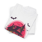 Haunted House Printed T-Shirt 100% Cotton Novelty Scary Halloween Tee White