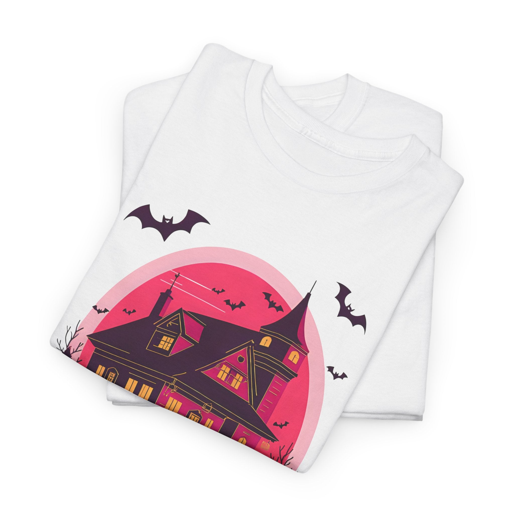 Haunted House Printed T-Shirt 100% Cotton Novelty Scary Halloween Tee White