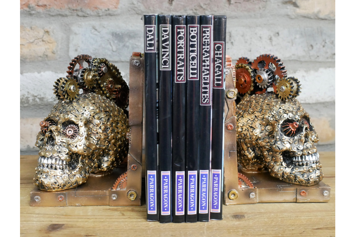 Steampunk Skull Bookends