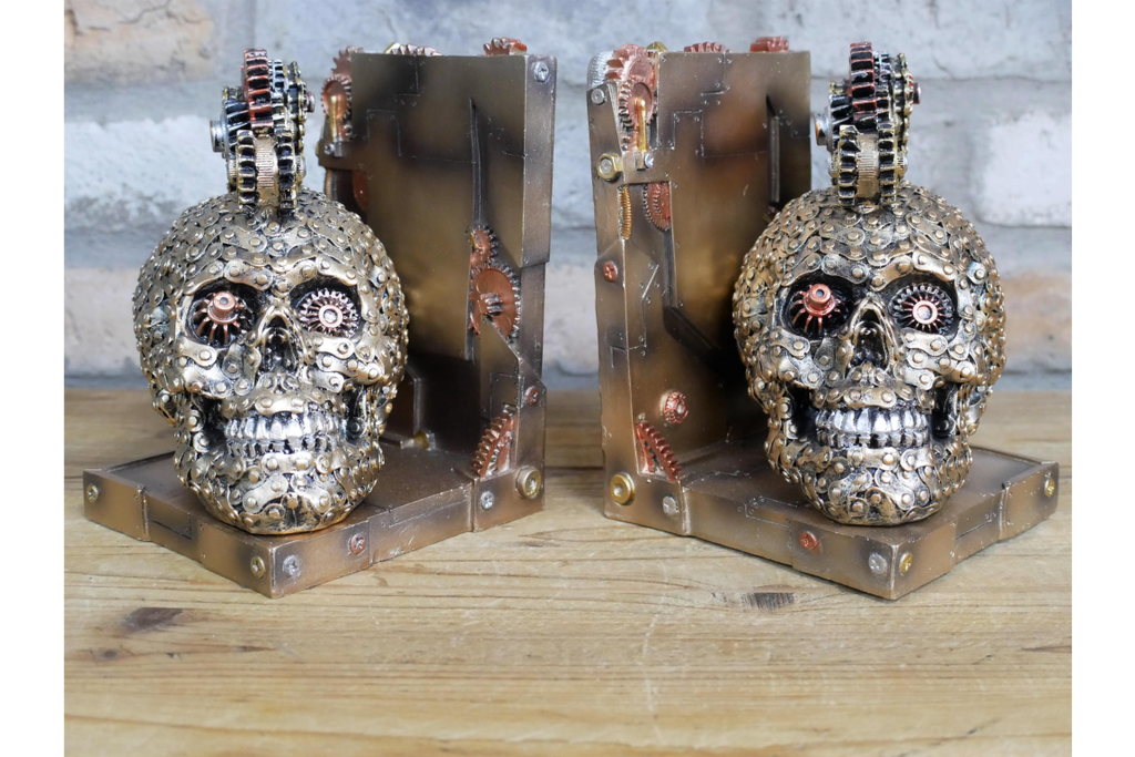 Steampunk Skull Bookends