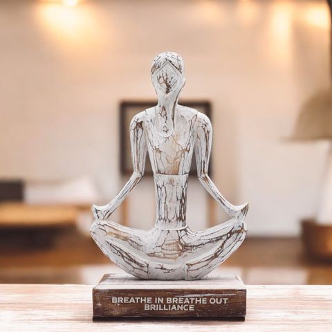 Wooden Yoga Lady | Easy Pose | Whitewash