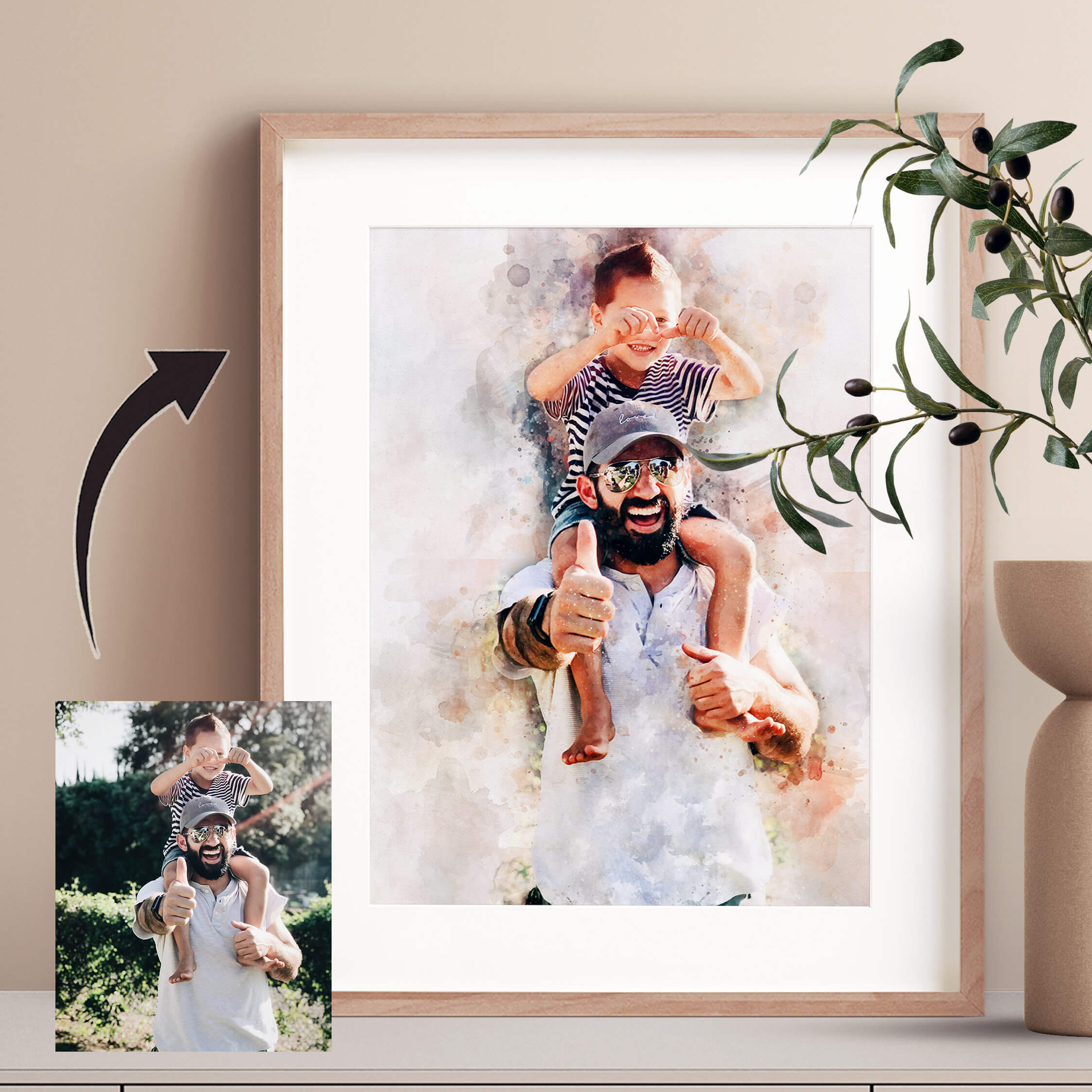 Fathers Day Personalised Watercolour Portrait