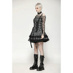 Dark in Love Ida Punk Grey Tartan Metal Studded Dress