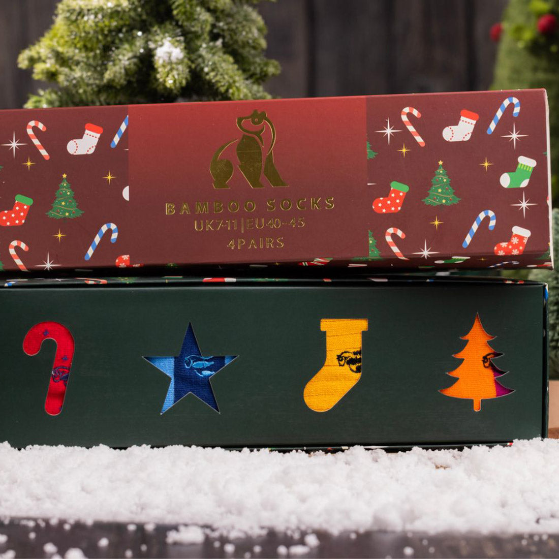 Red Christmas Drawer Box - 4 Pairs of Bamboo Socks (His) UK 7-11 (US 8-12 EU 40-47)