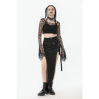 Dark in Love Morana Mesh Crochet Knit Bell Sleeve Crop Top