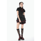 Dark in Love Black Crimson Gothic Tiered Skirt