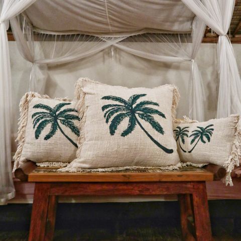 Linen Cushion Cover 60x60cm Palm Tree with Fringe