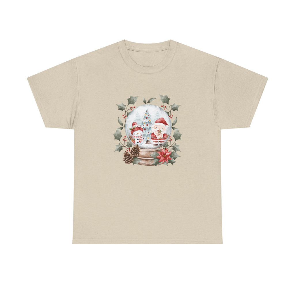 Christmas Snow Globe Printed T-Shirt 100% Cotton Novelty Santa Snowman Xmas Tee Gift Sand