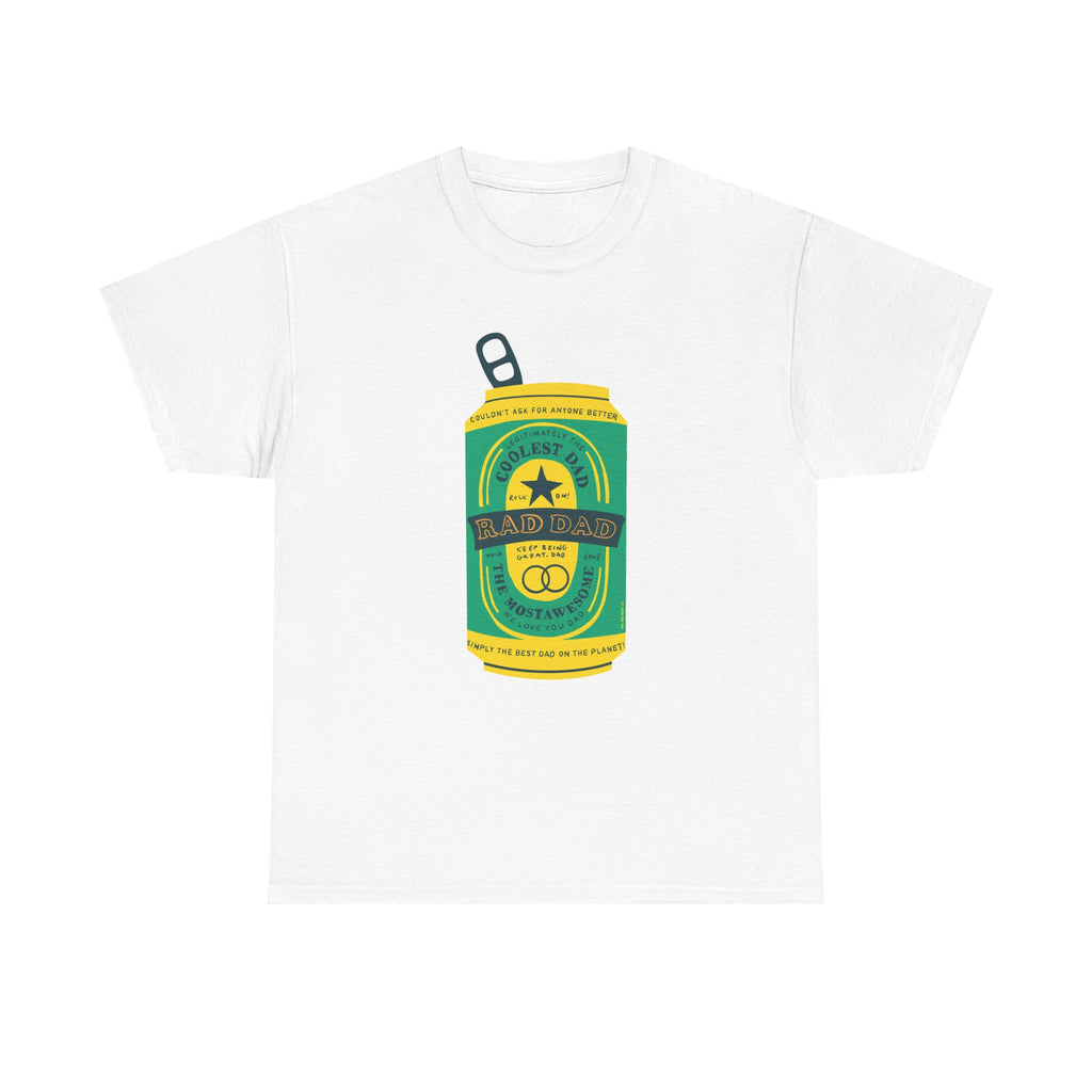 Rad Dad Beer Can Printed T-Shirt 100% Cotton Novelty Dad Tee Birthday Father's Day Gift White