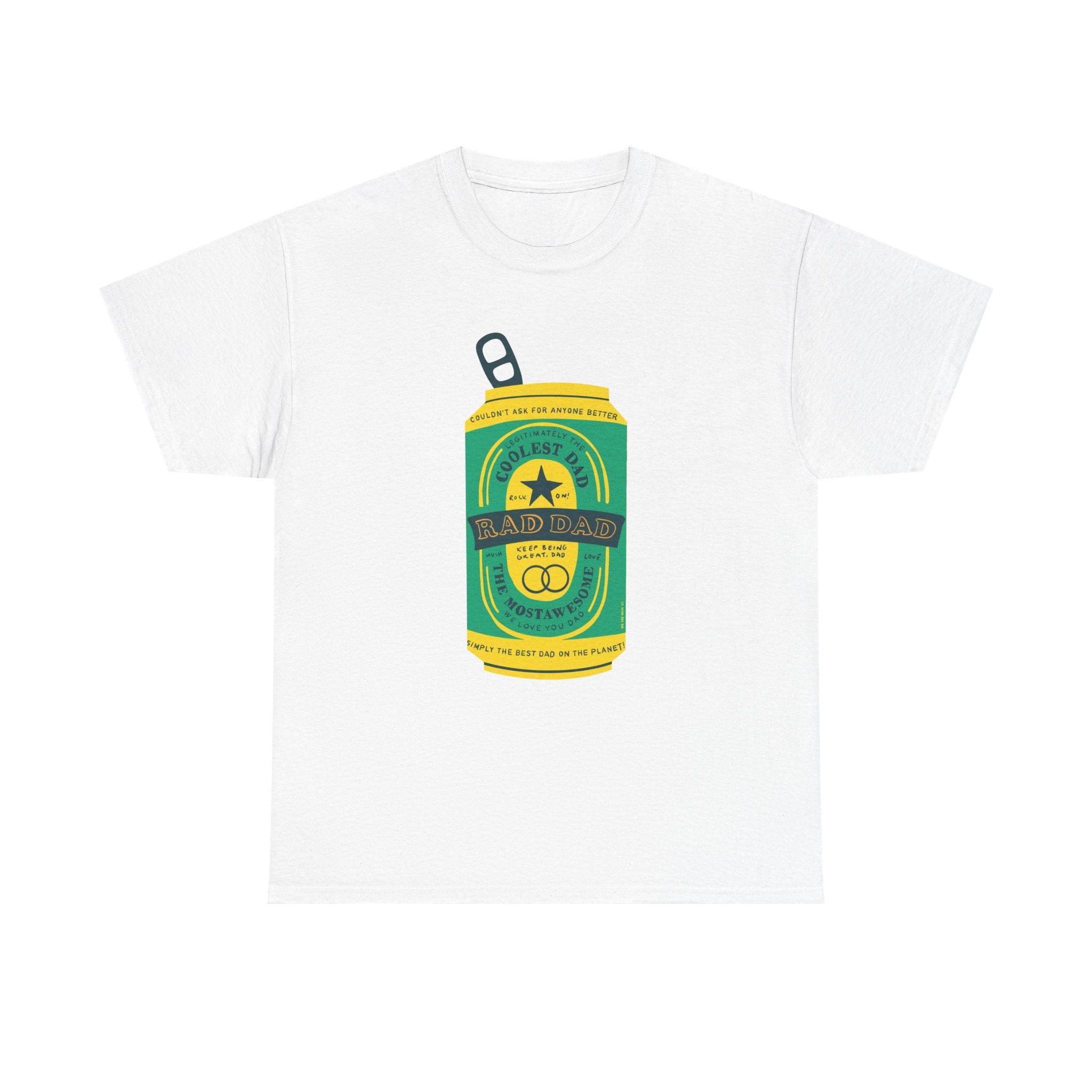 Rad Dad Beer Can Printed T-Shirt 100% Cotton Novelty Dad Tee Birthday Father's Day Gift White