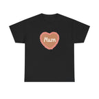 Mum Heart Printed T-Shirt 100% Cotton Novelty Love Heart Mum Mom Tee Birthday Mother's Day Gift Black