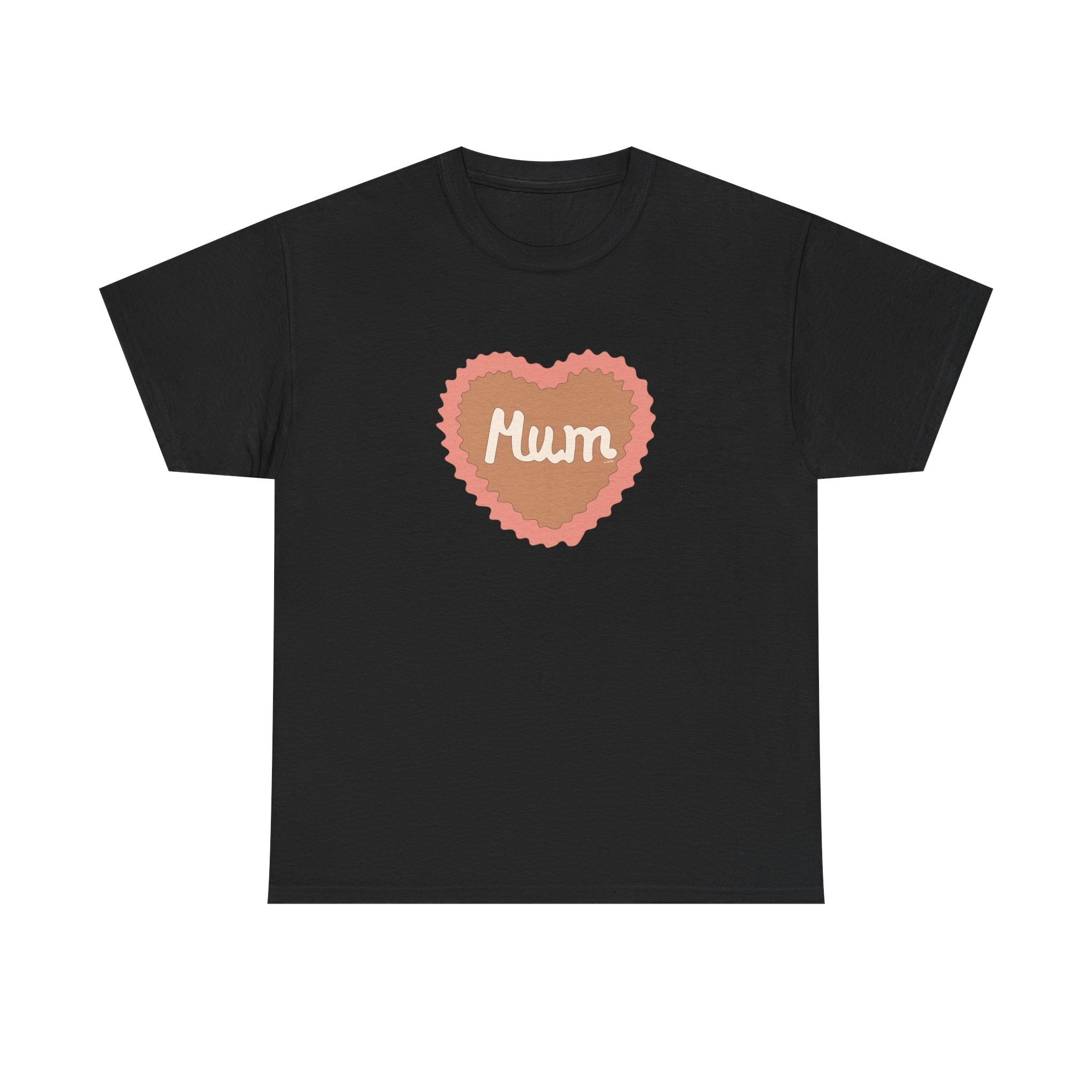 Mum Heart Printed T-Shirt 100% Cotton Novelty Love Heart Mum Mom Tee Birthday Mother's Day Gift Black