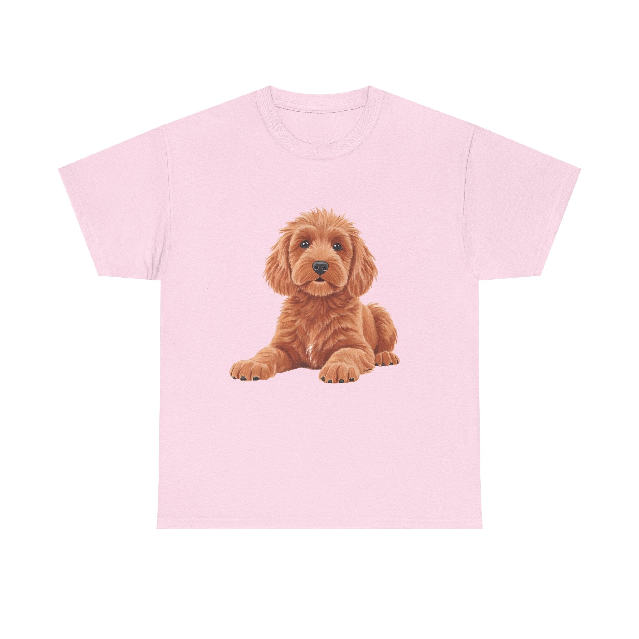 Brown Cockapoo Printed T-Shirt 100% Cotton Novelty Cute Dog Tee Gift Light Pink