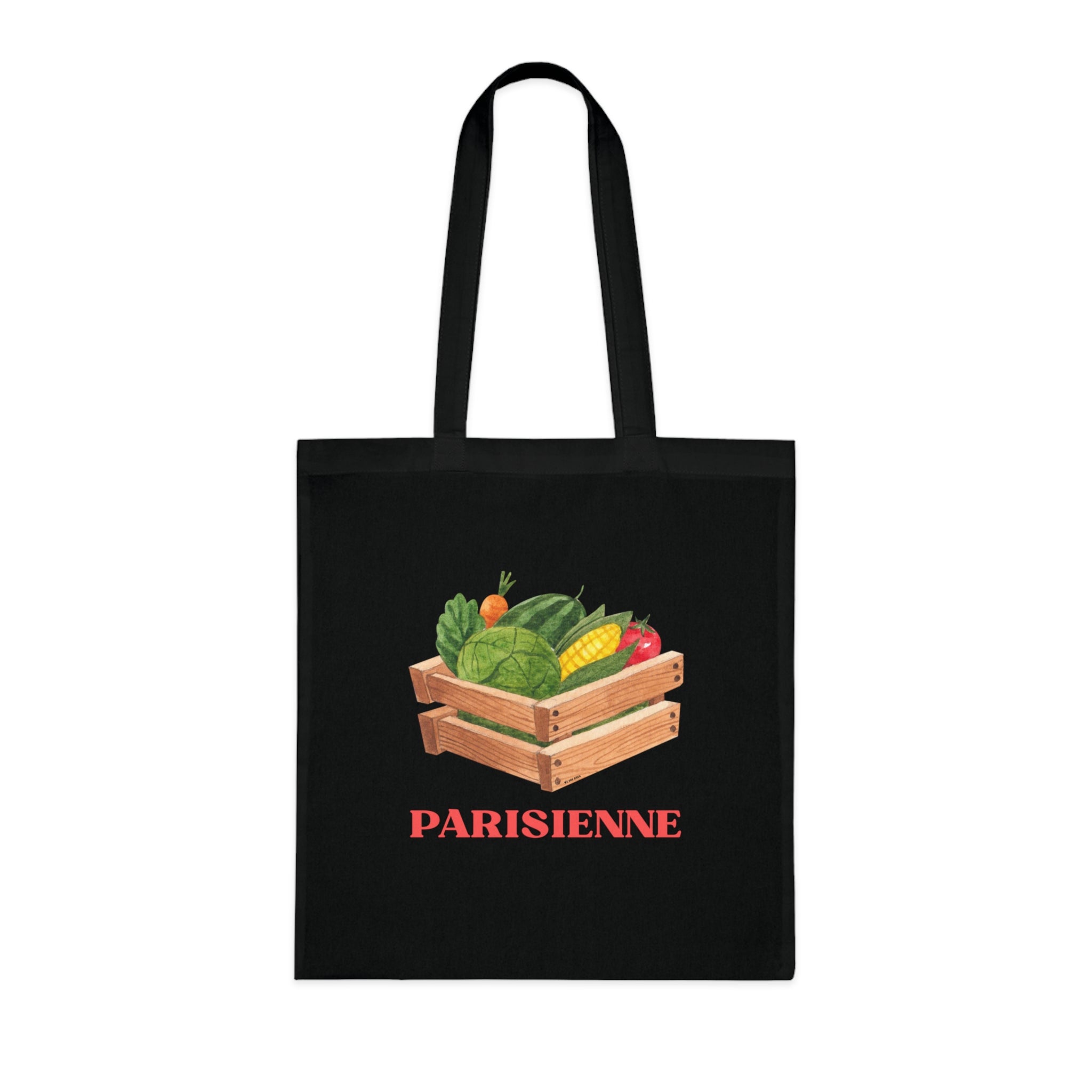 Parisienne Vegetables Printed Cotton Tote Bag Reusable Shopping Bag Gift One size Black