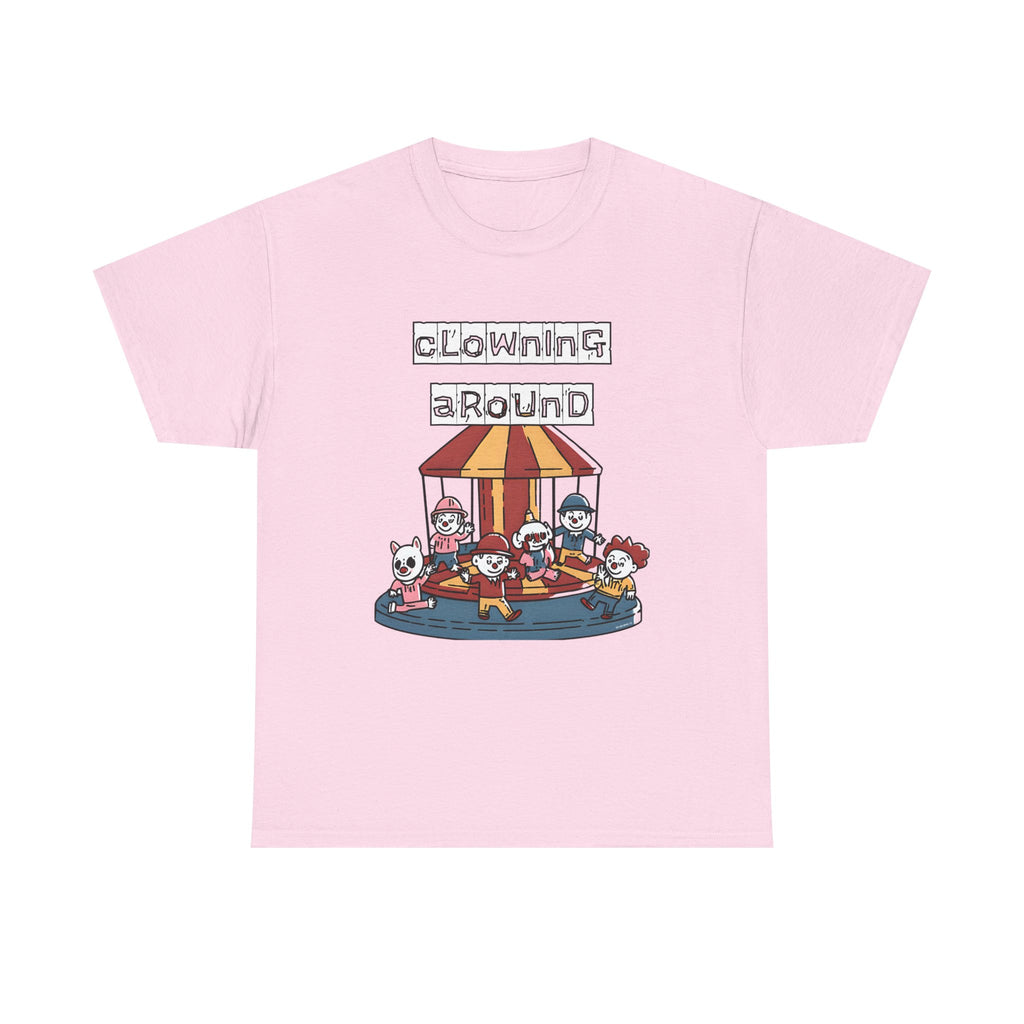 Clowning Around Novelty Printed T-Shirt 100% Cotton Weird Clown Merry Go Round Halloween Tee Light Pink