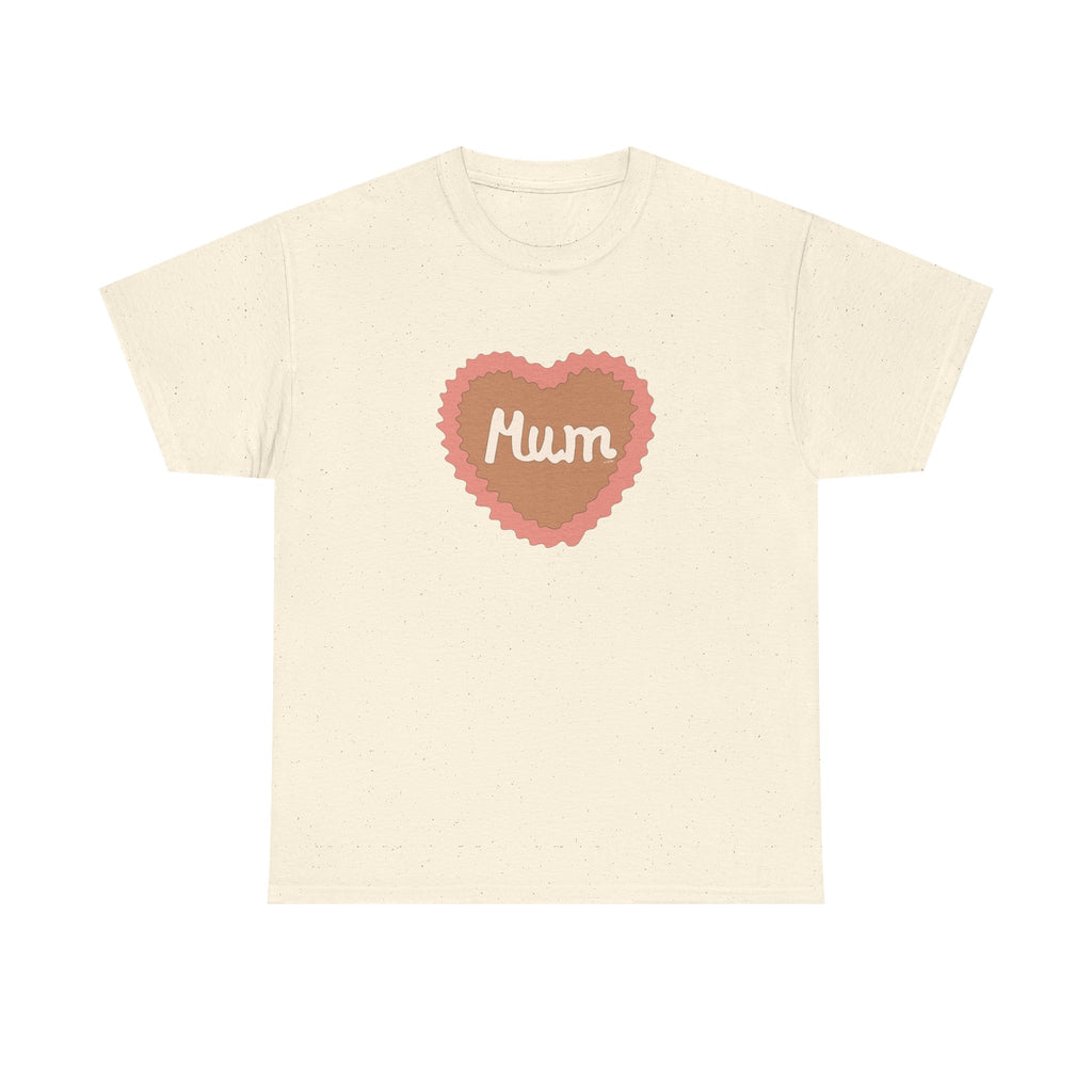 Mum Heart Printed T-Shirt 100% Cotton Novelty Love Heart Mum Mom Tee Birthday Mother's Day Gift Natural