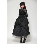 Dark in Love Aoife Black Hollow Lace Elastic Pleated Waist Eyelash Lace Cuff Top