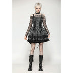 Dark in Love Ida Punk Grey Tartan Metal Studded Dress