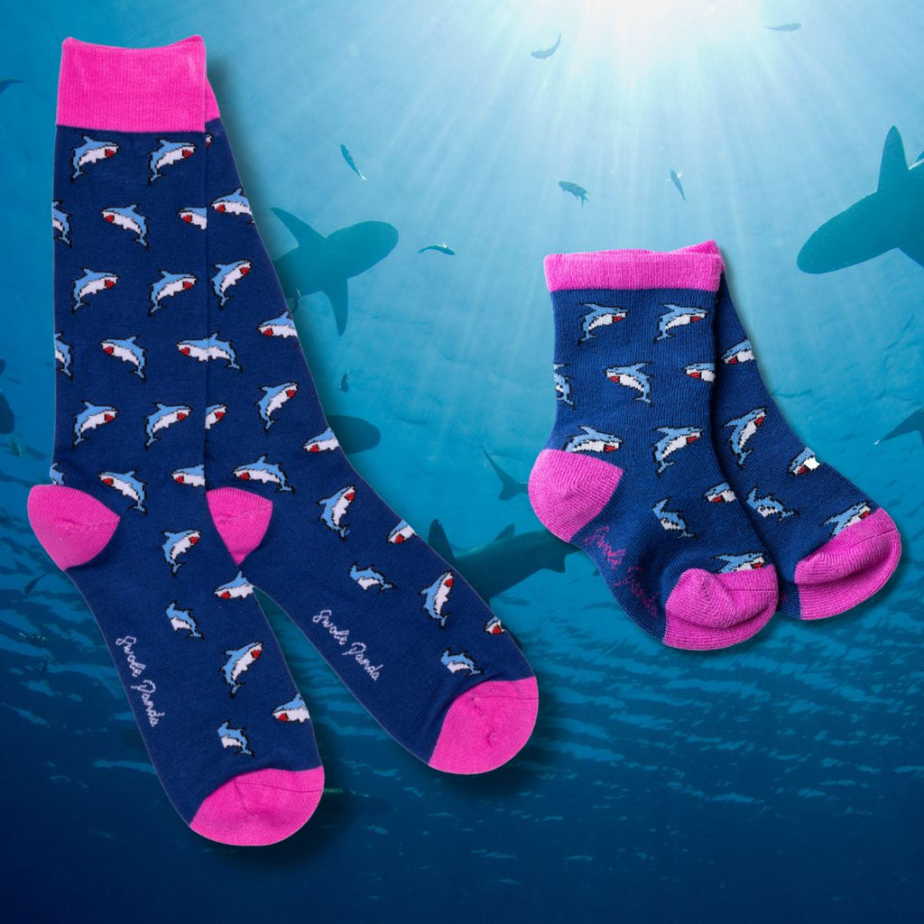 Sharks Matching Bamboo Socks (Adult & Child) UK 12-15 (US 13-15.5 EU 47-50)