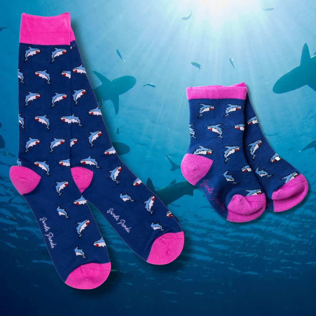 Sharks Matching Bamboo Socks (Adult & Child) UK 12-15 (US 13-15.5 EU 47-50)
