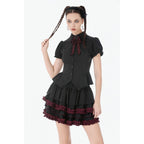 Dark in Love Black Crimson Gothic Tiered Skirt
