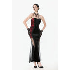 Dark in Love Lilith Red & Black Mesh Panel Goth Gown