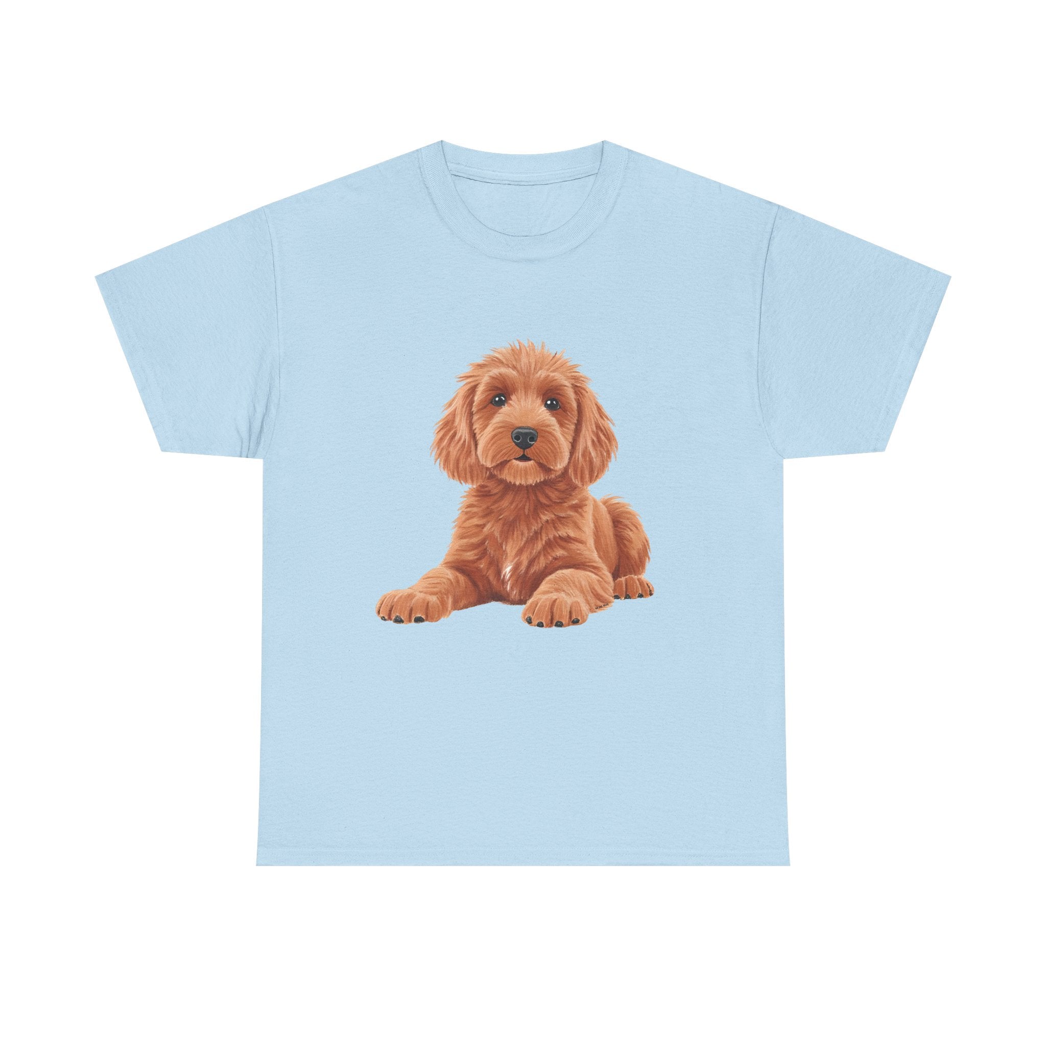 Brown Cockapoo Printed T-Shirt 100% Cotton Novelty Cute Dog Tee Gift Light Blue