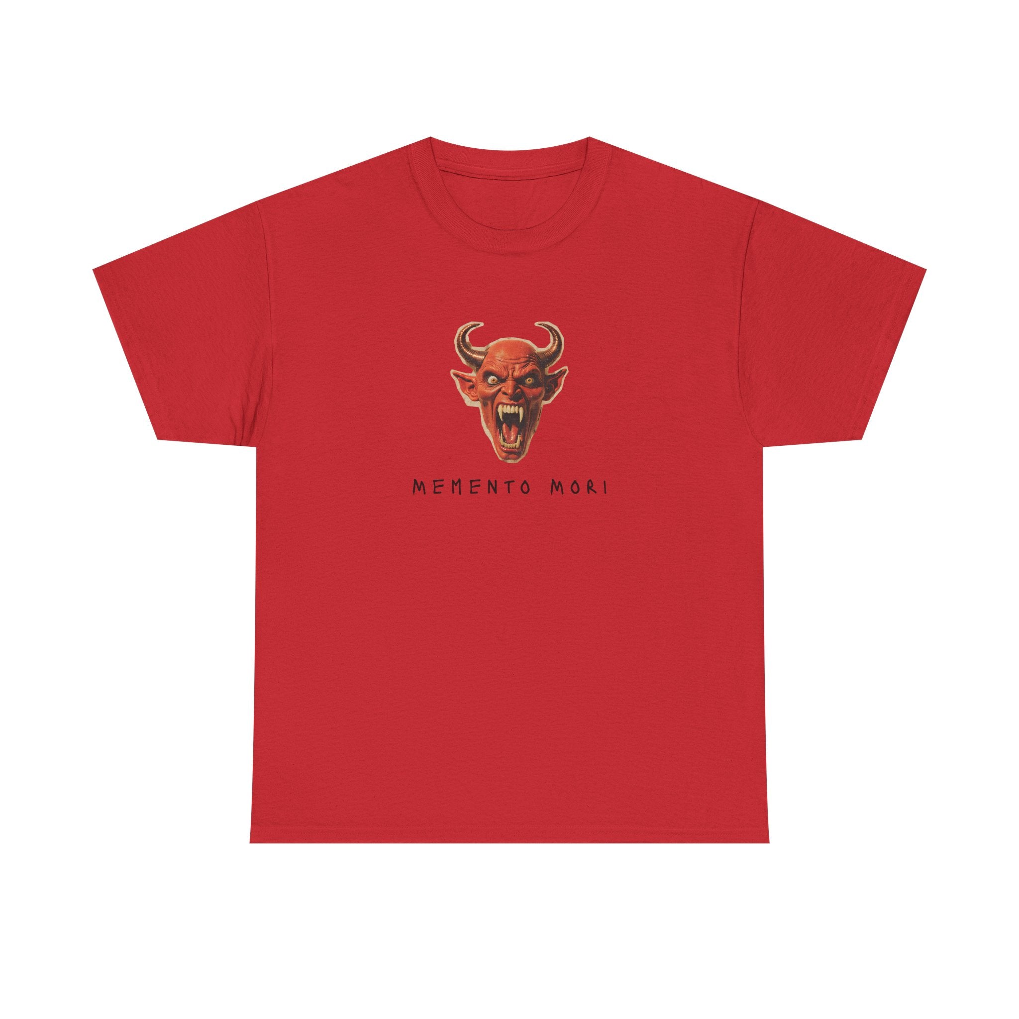 Memento Mori Devil Printed T-Shirt 100% Cotton Halloween Scary Satan Tee Gift Red