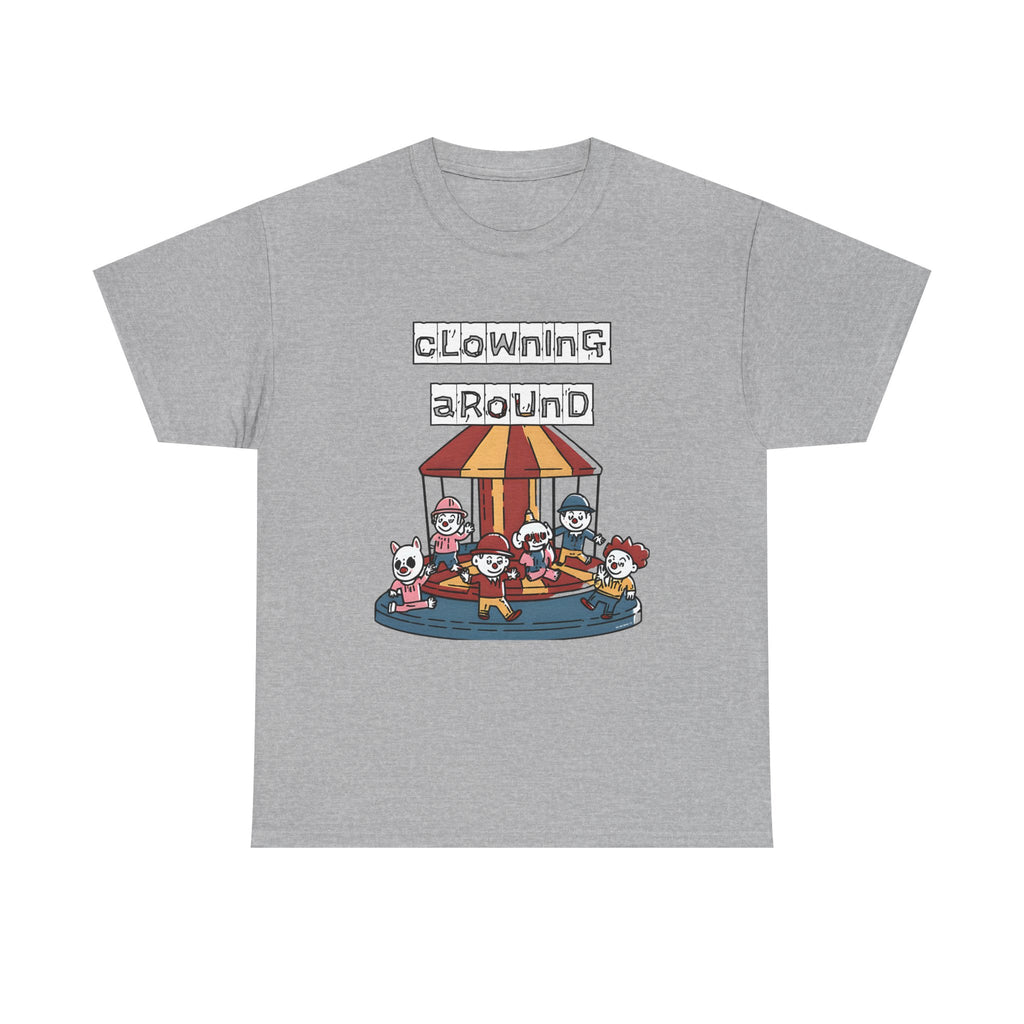 Clowning Around Novelty Printed T-Shirt 100% Cotton Weird Clown Merry Go Round Halloween Tee Sport Grey