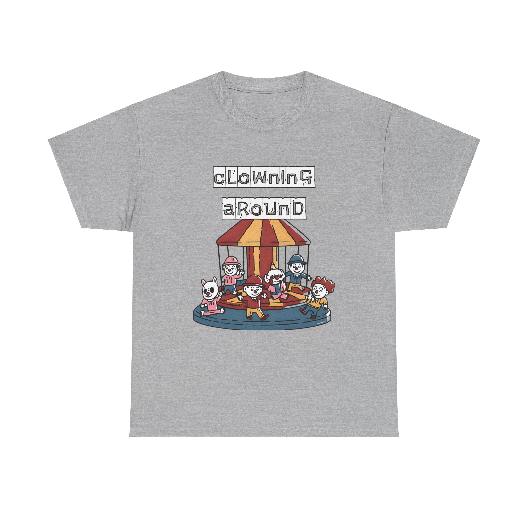 Clowning Around Novelty Printed T-Shirt 100% Cotton Weird Clown Merry Go Round Halloween Tee Sport Grey