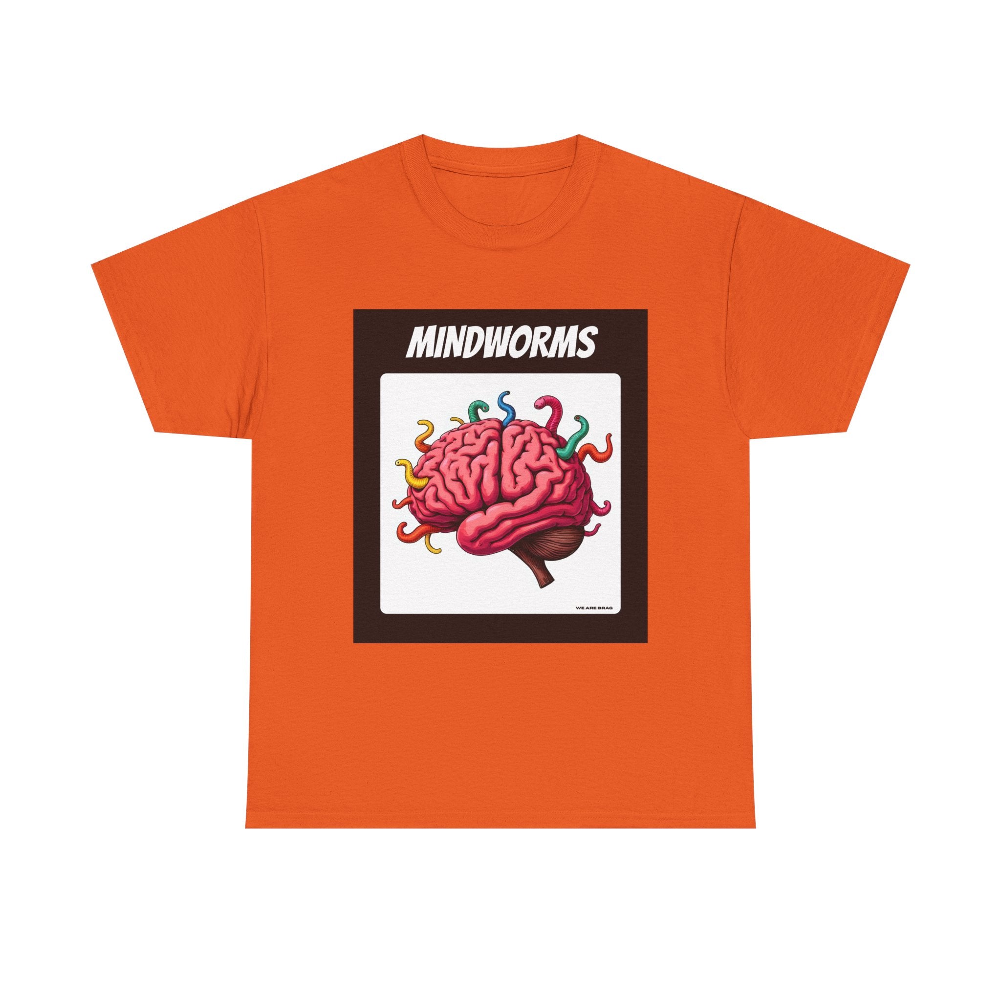 Mindworms Brain Printed T-Shirt 100% Cotton Weird Retro Novelty Worms Tee Orange