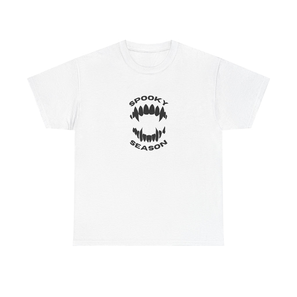 Spooky Season Halloween Printed T-Shirt 100% Cotton Scary Vampire Teeth Novelty Tee White