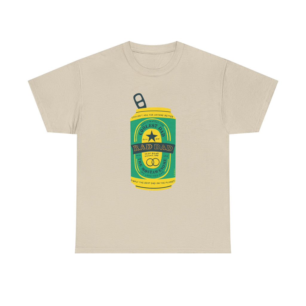 Rad Dad Beer Can Printed T-Shirt 100% Cotton Novelty Dad Tee Birthday Father's Day Gift Sand