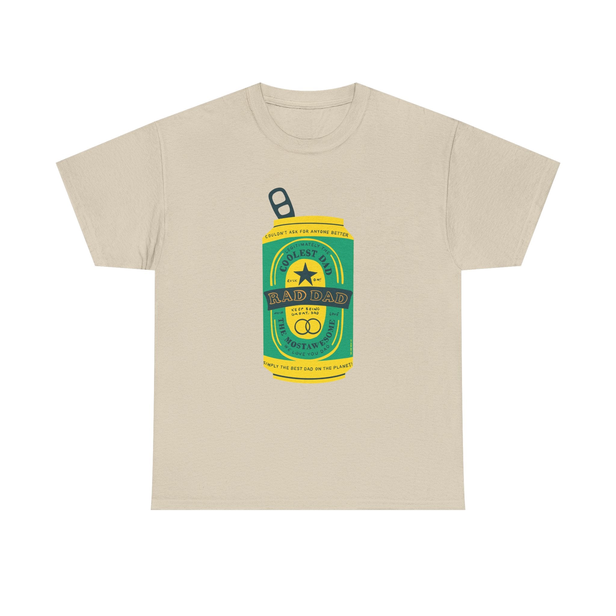Rad Dad Beer Can Printed T-Shirt 100% Cotton Novelty Dad Tee Birthday Father's Day Gift Sand