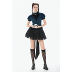Dark in Love Gothic Academy Striped Puff-Sleeve Blouse