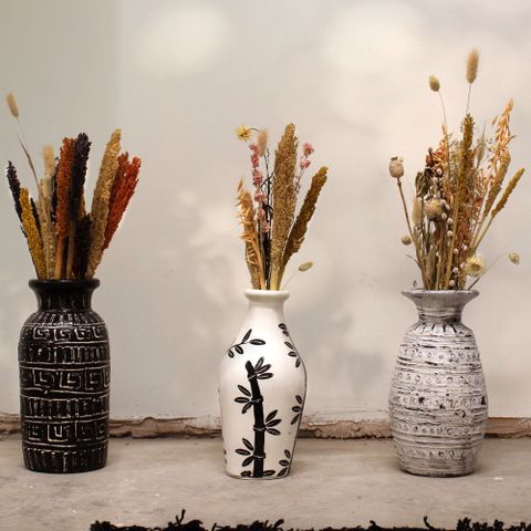 Classic Shaped Dry Flowers Vase - Cream