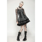 Dark in Love Ida Punk Grey Tartan Metal Studded Dress