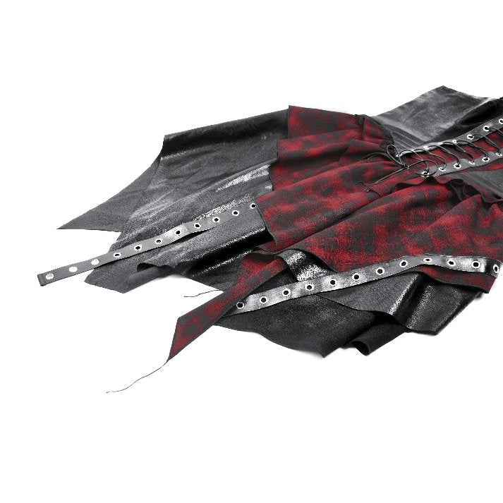 Dark in Love Red Tartan Corset Punk Dress with Handkerchief Skirt