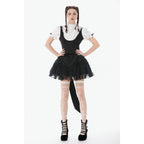 Dark in Love Court-Style Black & White Lace Blouse