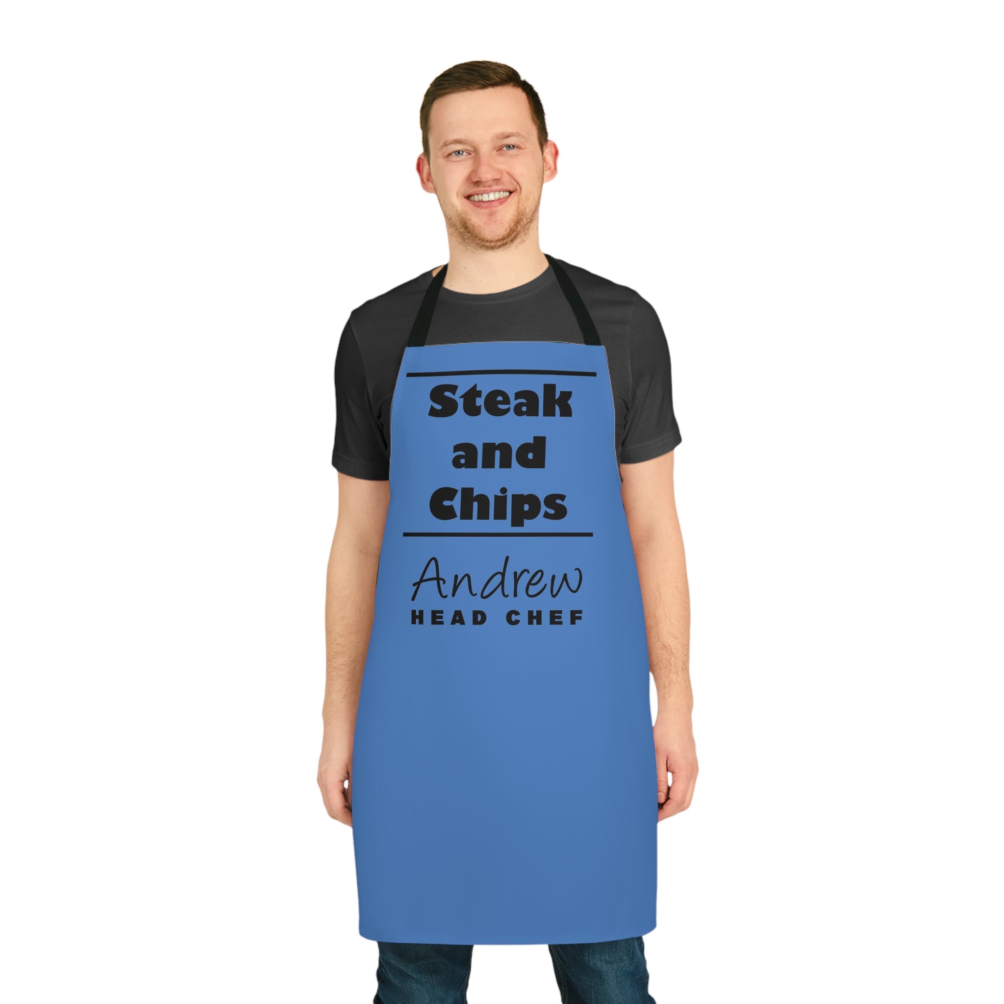 Personalised Kitchen Apron "Steak and Chips" Blueberry