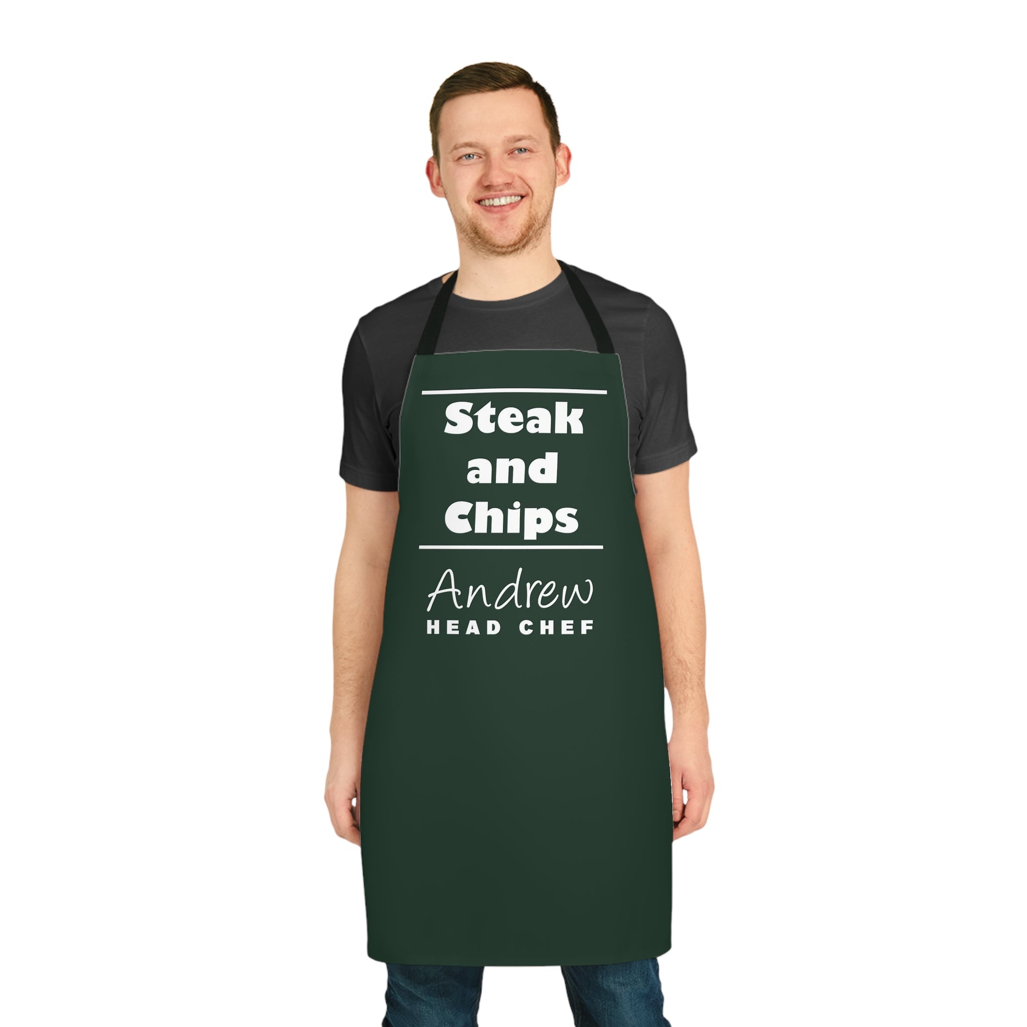 Personalised Kitchen Apron "Steak and Chips" Courgette